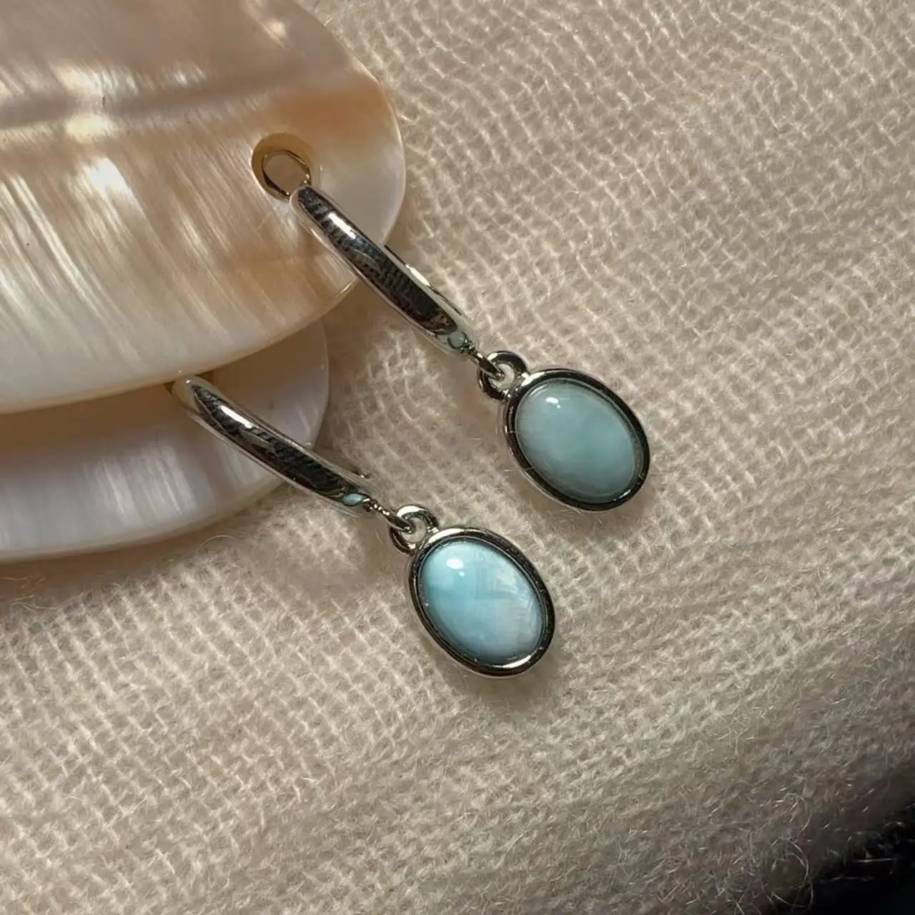 Square Natural LARIMAR Hoop Earrings for women Copper Jewelry Gift Blue Simple Jewelry Classic