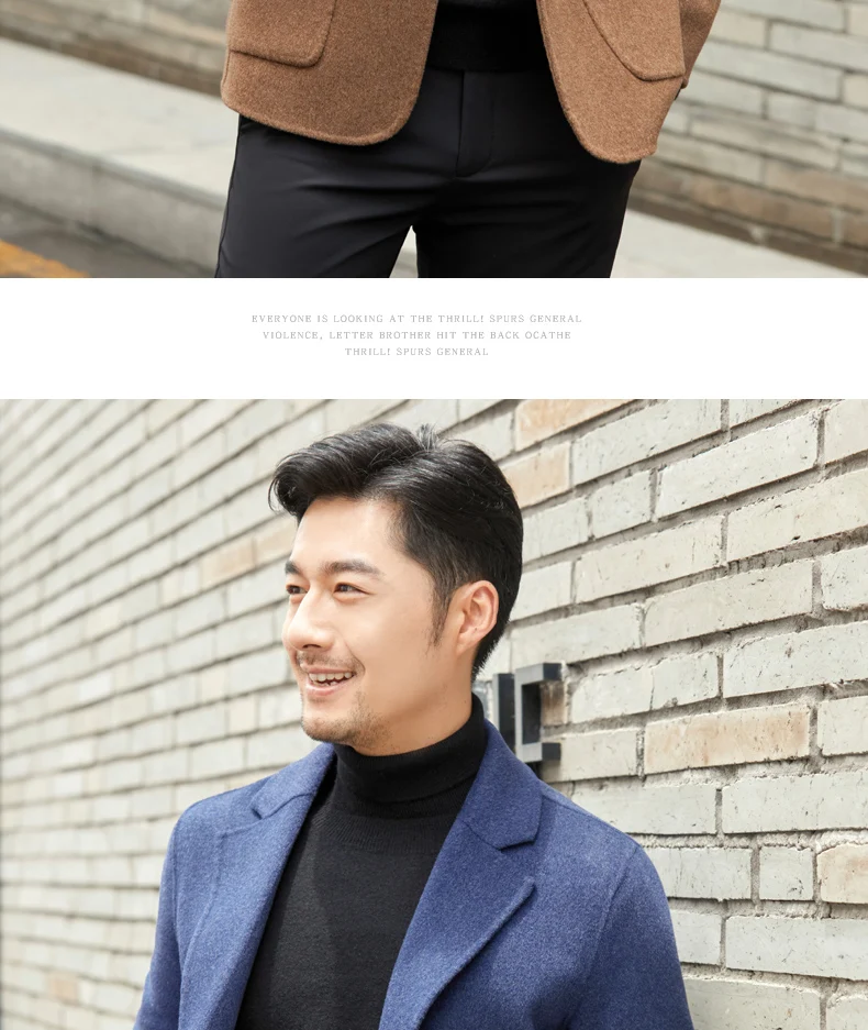 Neuer doppelseitiger Wollmantel aus 100 % reiner Wolle für Herren, schmale Passform, schlankmachende Anzugjacke, einfarbig, Revers, einfache Strickjacke – Detail 16
