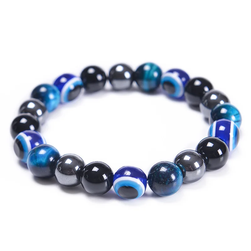 

10pcs Turkish Blue Evil Eye Tiger Eye Stone Bead Bracelet For Women Men Handmade Lucky Eye Elastic Rope Bracelets Jewelry