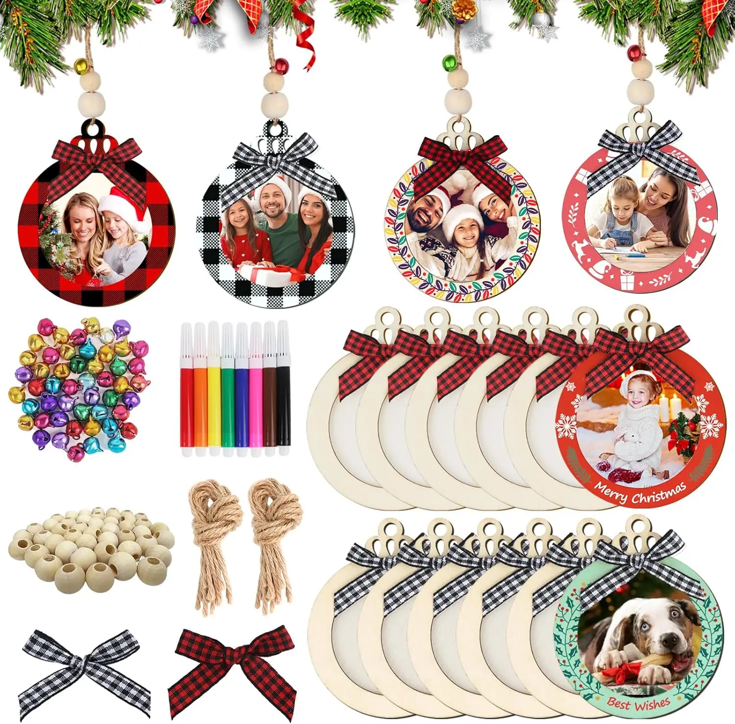 Christmas Picture Frame Decorations DIY Wooden Photo Decorations Hanging Decorations