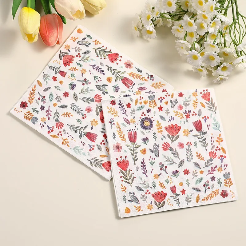 20pcs/pack Flower Paper Napkins Cocktail Wedding Birthday Party Decoration 2-Ply Square Dinner Napkin