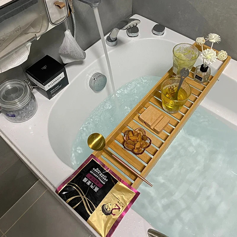 

Soap Bathtub Tray Holder Organizer Spa Storage Wine Table Bathroom Countertop Tray Candle Dienblad Bathtub Accessories XY50BT