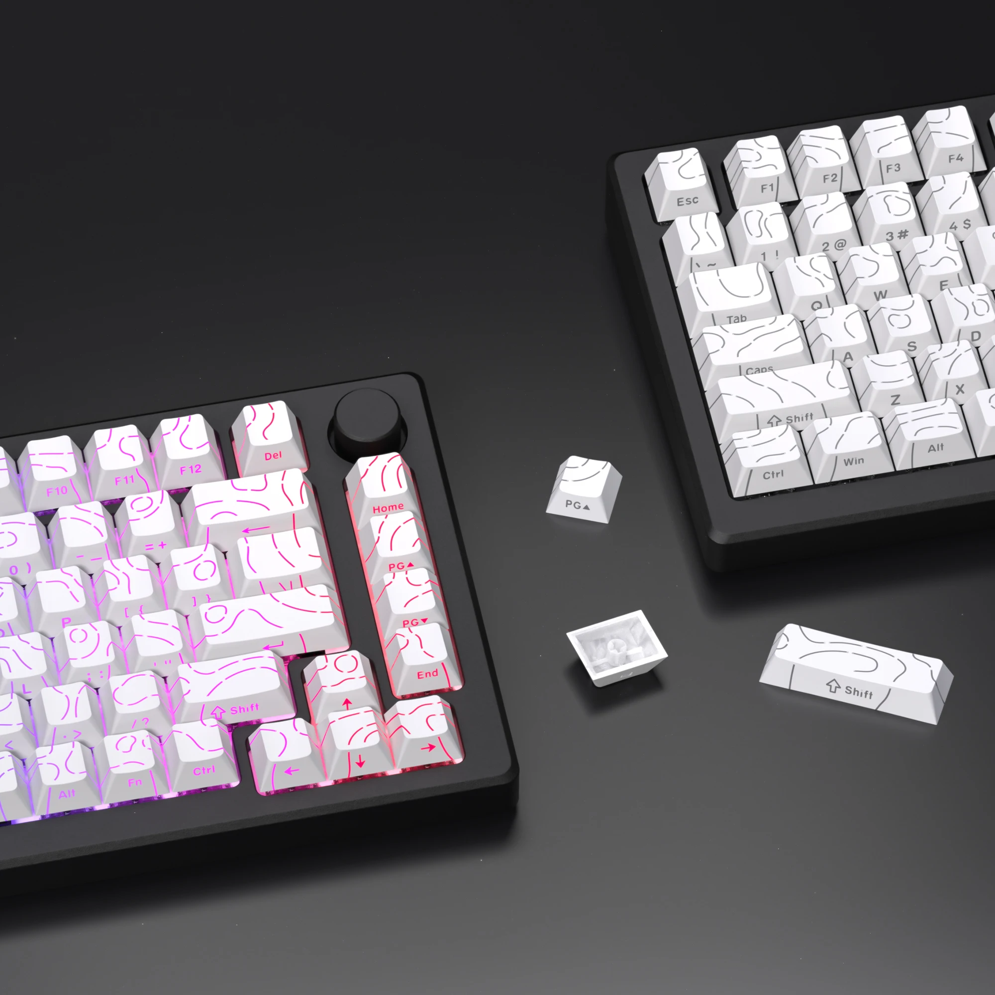 98 Key White Topographic 4.0 PBT Keycaps Double Shot Side
