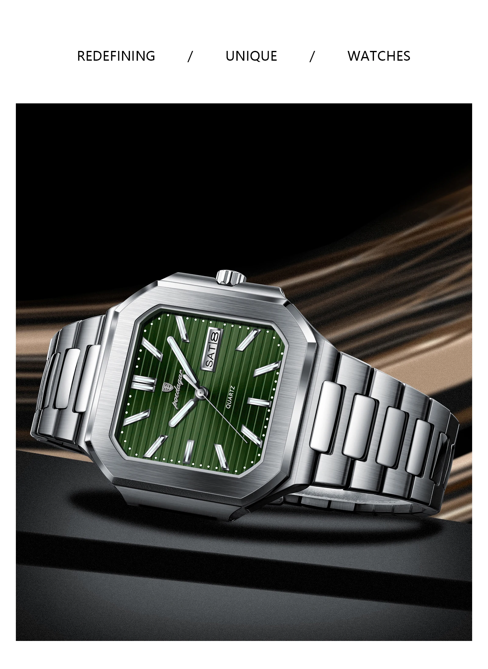 Square Men’s Quartz Watch With Date & Week Display Waterproof_voghion.com