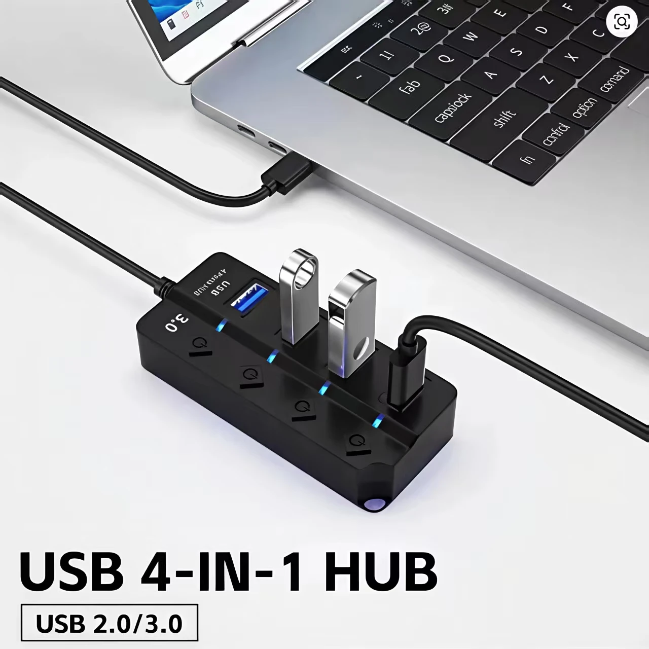 4/7-Port USB 3.0 HubLED Indicator, Individual Switch Control, CompatibleLaptops, Flash Drives, Hard Drives, Computer