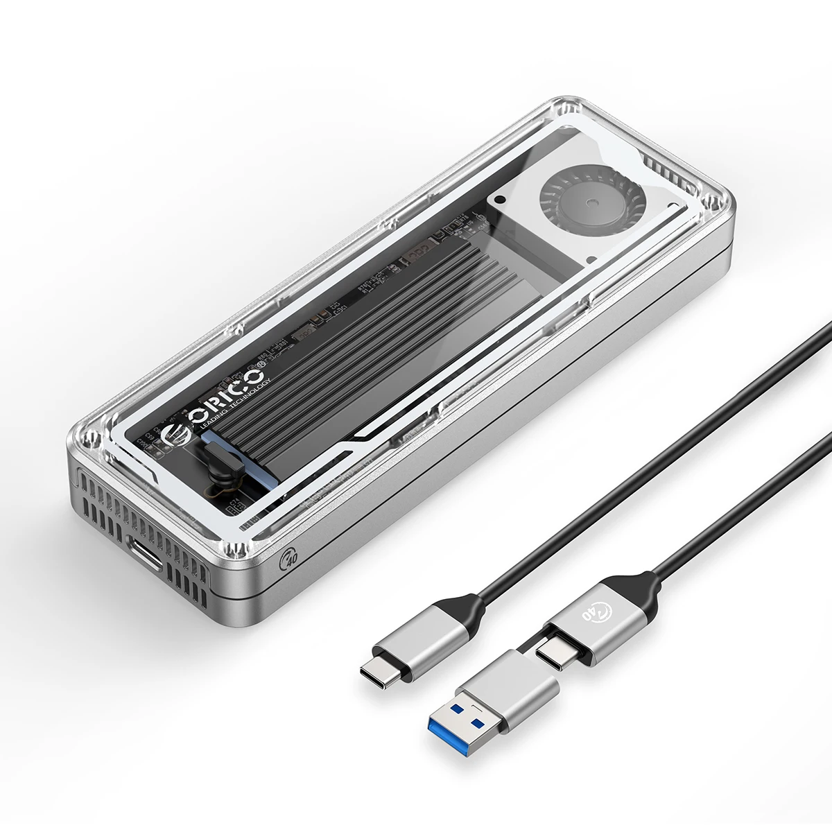 ORICO 40Gbps USB4 M.2 SSD Enclosure 8TB with Cooling Fan PCIe4.0 NVME Enclosure Aluminum Compatible Thunderbolt 3/4 for mac