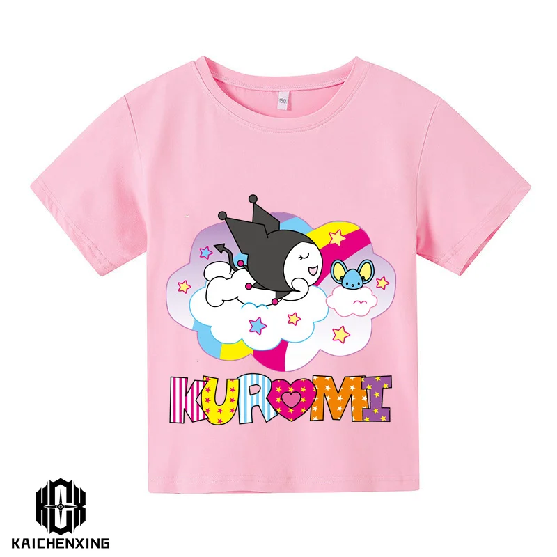 

Anime Hello Kitty T Shirts Kid 3d T-shirts Fashion Top Tee Short Sleeve Round Neck Casual Summer Kuromi T shirt Set Tops