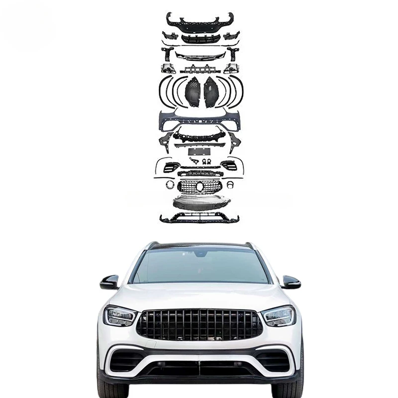 

Комплект кузова GLC для Mercedes 2020 + X253 GLC Class to GLC63 AMG, внутренняя подкладка автомобильного бампера, колеса, арки, задний диффузор, автомобильный гриль