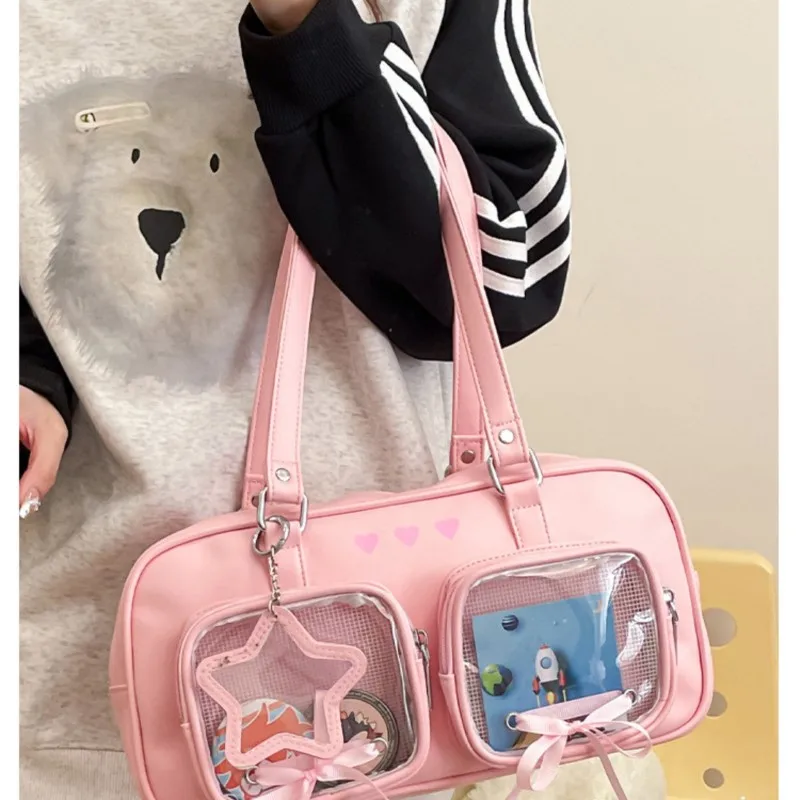 JIAERDI Transparent Japanese Silver Ita Bag Purse Women Harajuku Aesthetic Leather Shoulder Bags Hot Girl Handbag Bolsos De Muje