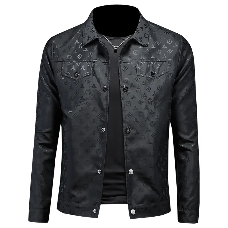 Luxury Men's Jacquard Print Jacket with Turn-down Collar for Fashionable Outfits  men clothing Spring Fashion Top