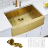 Gold Stainless Steel Farmhouse Kitchen Sink 33 Inch Single Bowl Brushed Brass Apron Front Durable 304 Material Scratch Resistant 1