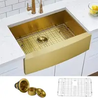 Gold Stainless Steel Farmhouse Kitchen Sink 33 Inch Single Bowl Brushed Brass Apron Front Durable 304 Material Scratch Resistant 1