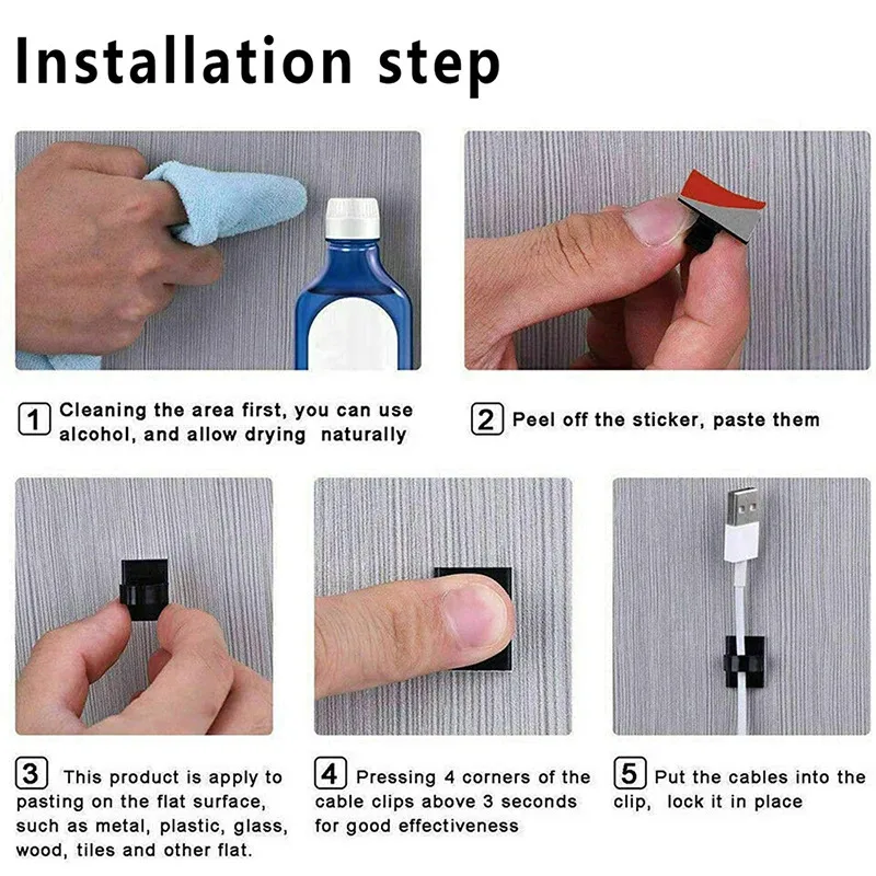 10/30/60pcs Cable Organizer Clips Cable Management Wire Manager Cord Holder Charging Data Line Bobbin Winder Wall Mounted Hook