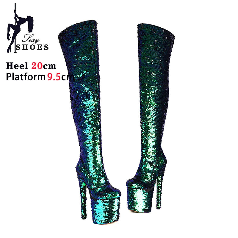 Sexy Long Boots Women Over The Knee Thick Platform High Heels Gold Luxury Design Dance Shoes Stiletto Thigh High Boots Plus Size