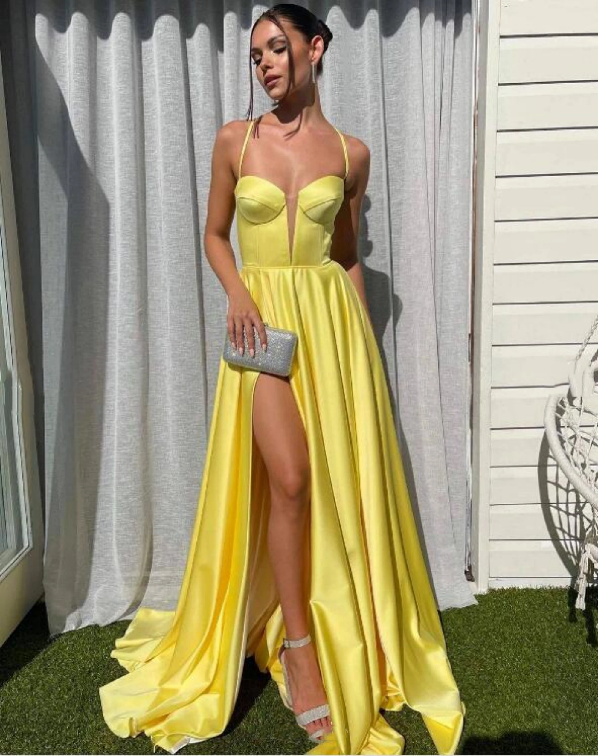 

Yellow Prom Dress Side Slit