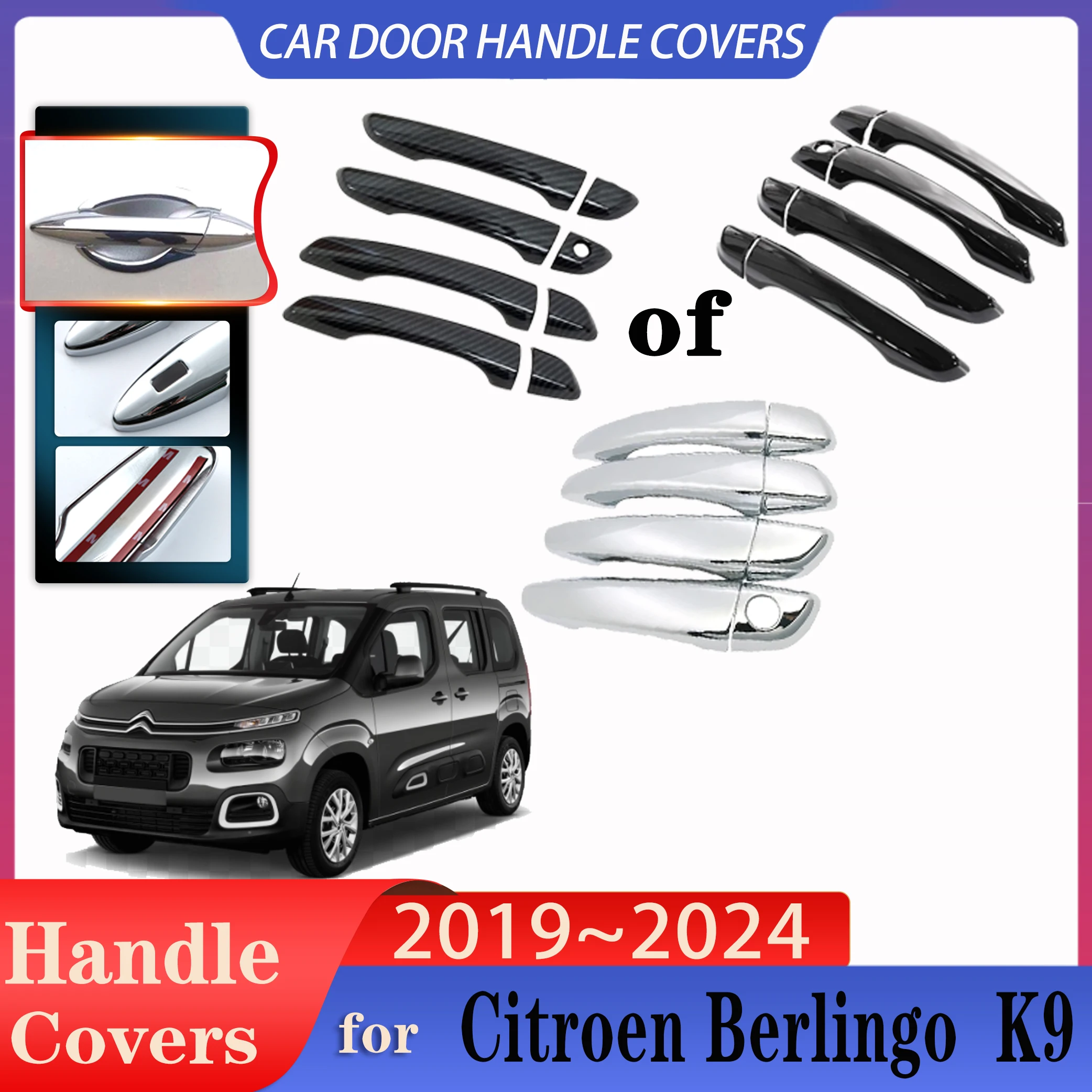 

For Citroen Berlingo K9 Vauxhall Combo 2019~2024 MK4 Car Door Handles Cover Exterior Scratch Protective Decor Car Accessories