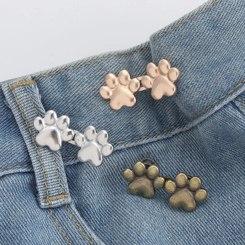 Bottoni regolabili per stringere la vita dei jeans: gancio e occhiello in metallo con strass e perle, senza cuciture - 2 pezzi - Italia