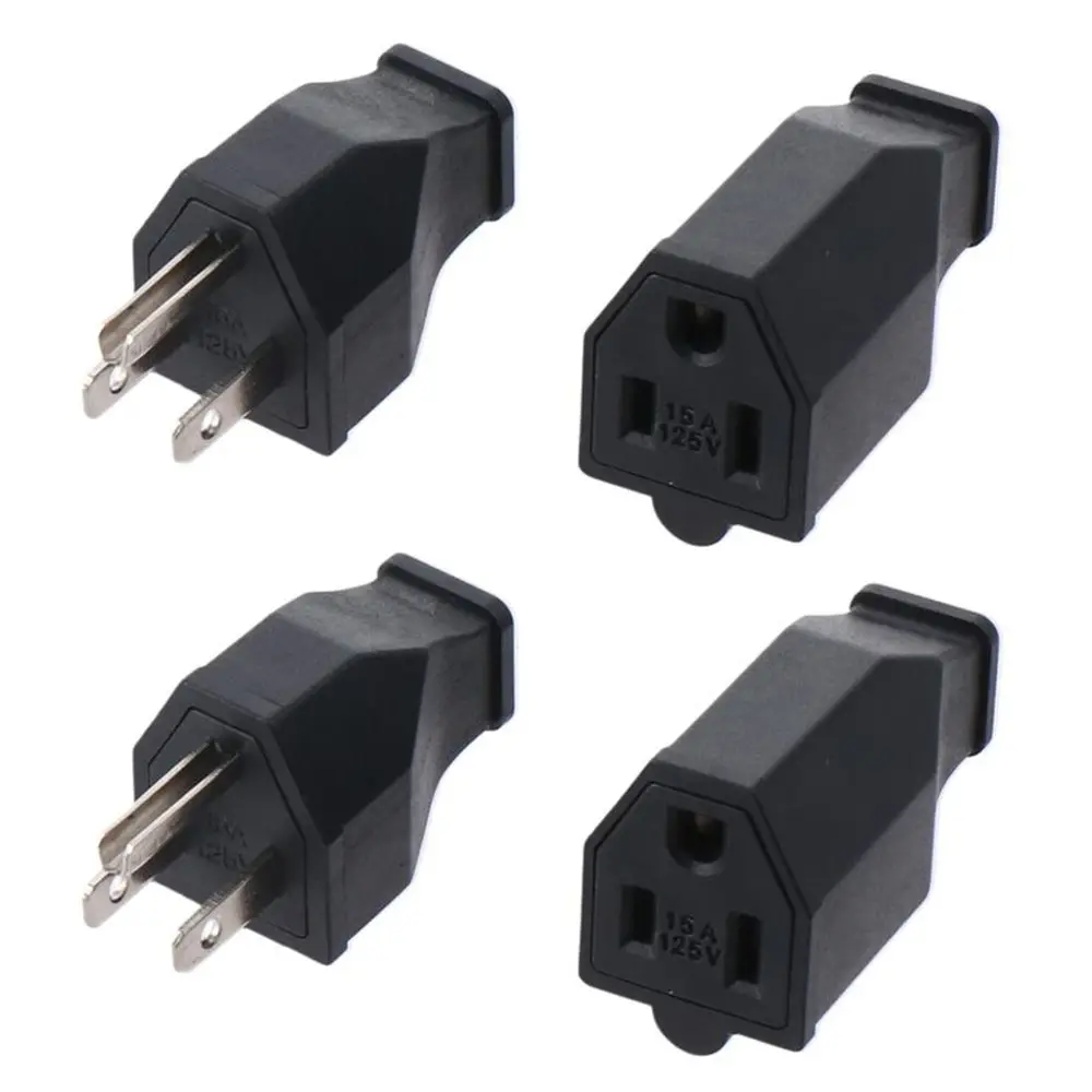 15A 125V Extension Cord Ends Male and Female Black Shell Replacement Plug Connector Set 2 Pole 3 Wire Grounding Plug