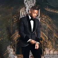 Fashion Jacquad Men Suits Wedding Groom Tuxedo Slim Fit Formal Business Blazer Banquet 2 Piece Customized Blazer Masculino 1