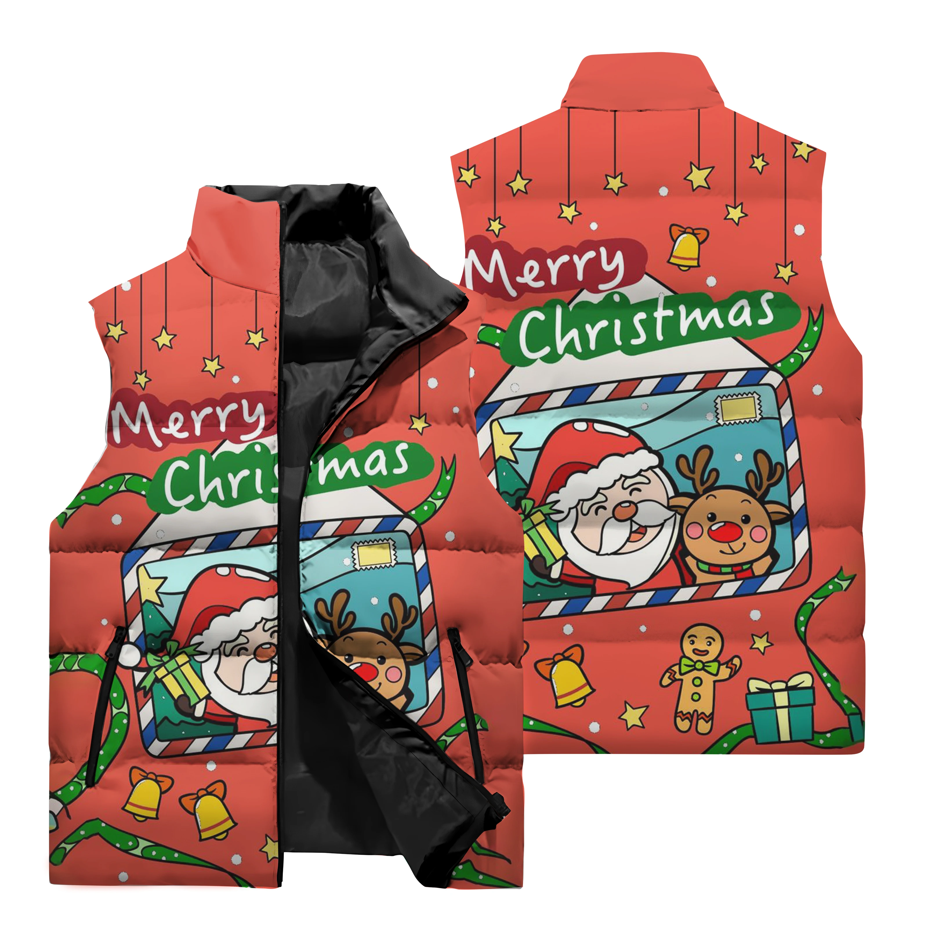 thumbnail image 4 of Chaqueta sin mangas de otoño e invierno para hombre, chaleco con estampado 3D de Papá Noel navideño, chaleco para ciclismo al aire libre, chaleco para acampar, cortavientos, 4 of 5