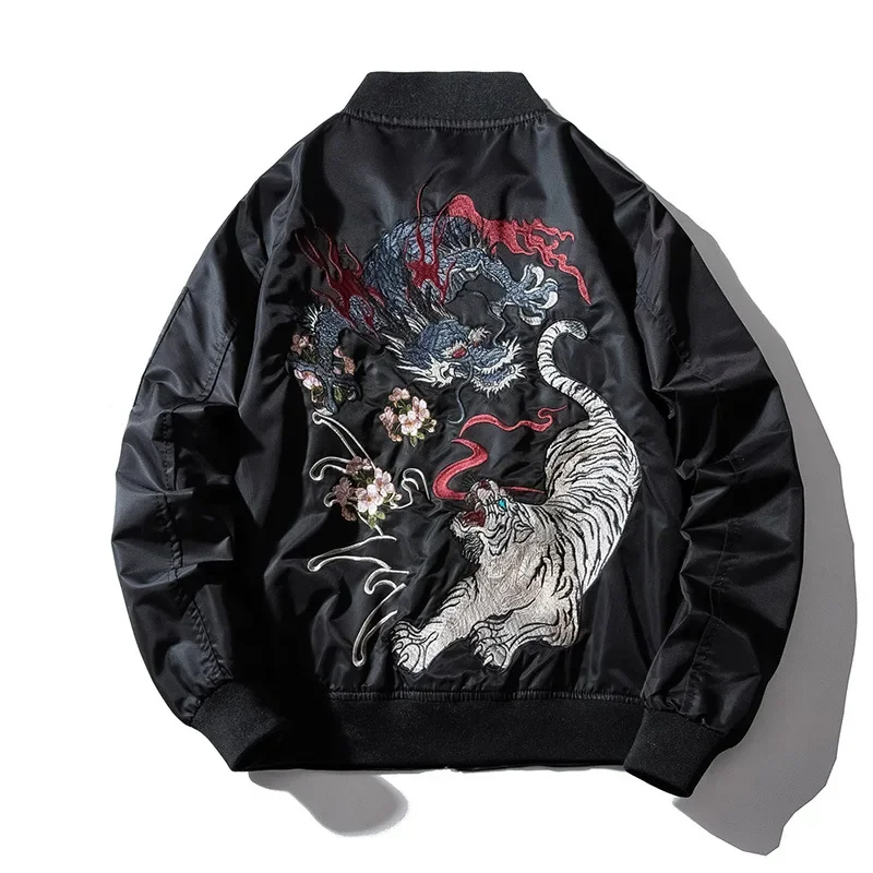 

Embroidery Mens Bomber Jacket Dragon Tiger Autumn Winter Pilot Jacket Men Hip Hop Japanese Baseball Youth Jacket Streetwear Male