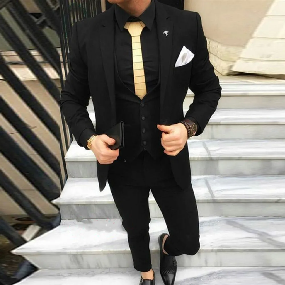 

Custom Made Black Men Suits 2022 Slim Fit Mens Jacket Casual Costume Marriage Homme Groom Wear Prom Tuxedos Blazer Terno 3 Pcs