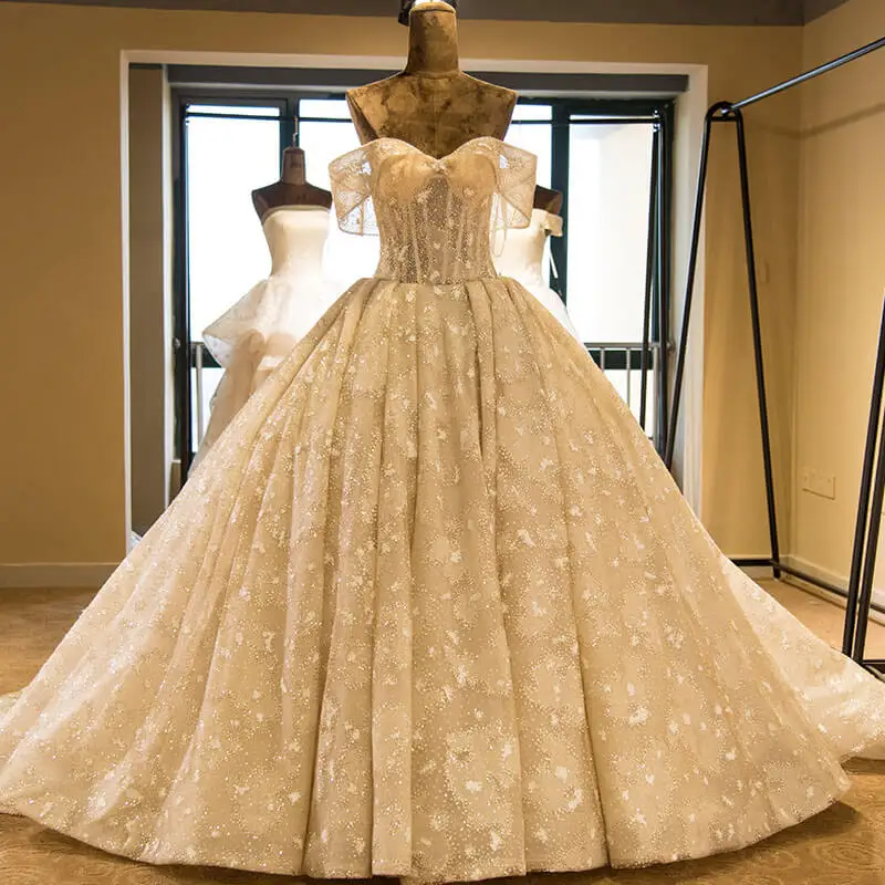 

New Arrivals Bride Luxury Beaded Lace Ball Gown Wedding Dresses Lace Slevees Beading Bridal Gown Vestidos De Noiva