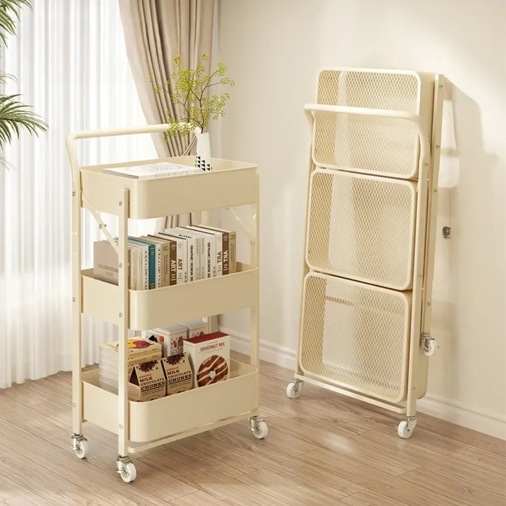 Folding Storage Trolley Kitchen Multi-layer Vegetables Rack Movable Fruits Snacks Storage Cart Household Space-Saving Trolley storage rack,rolling storage cart,folding shopping cart