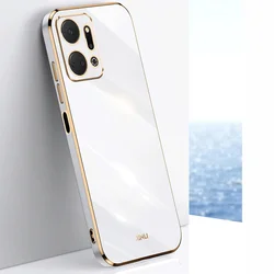 Luxury Plating Square Soft Silicone Phone Case - Premium Back Cover in an Elegant Design for Honor X7A (6D White)