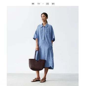 100% Linen Natural Fabric~Half-Buttoned Dress for Women, Plus Size, Casual Loose Fit, Summer 2026 1