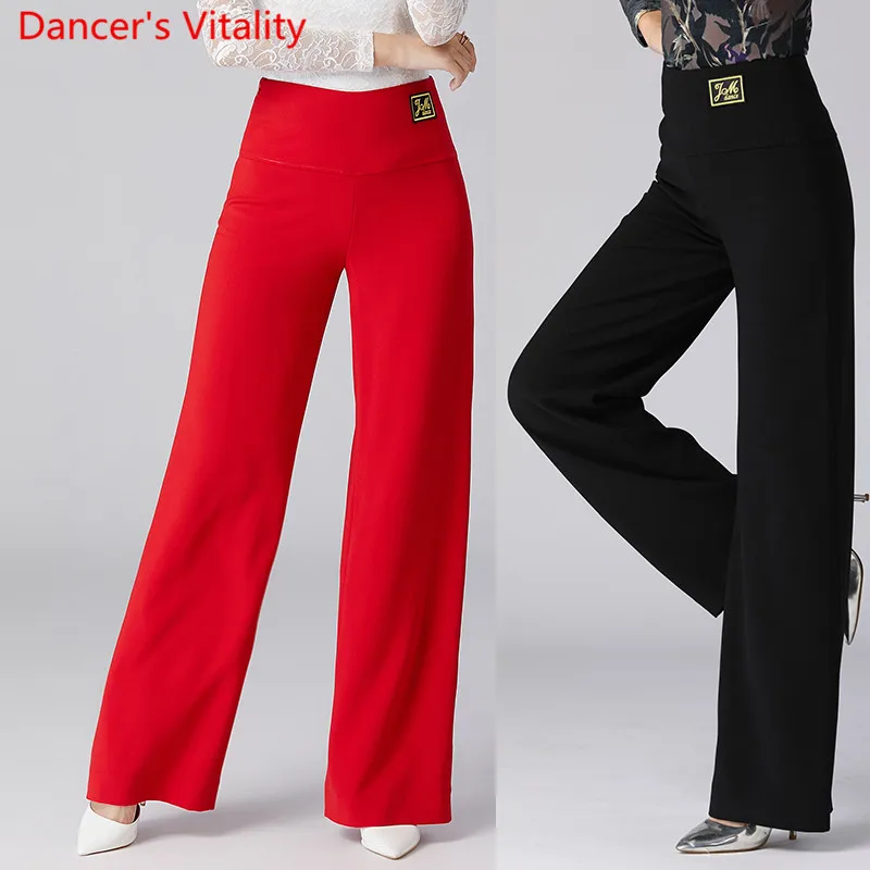 Modern Dance Wear Women New Latin Ballroom National Standard Dancing Loose Pants Black Trousers Competition Training Clothes