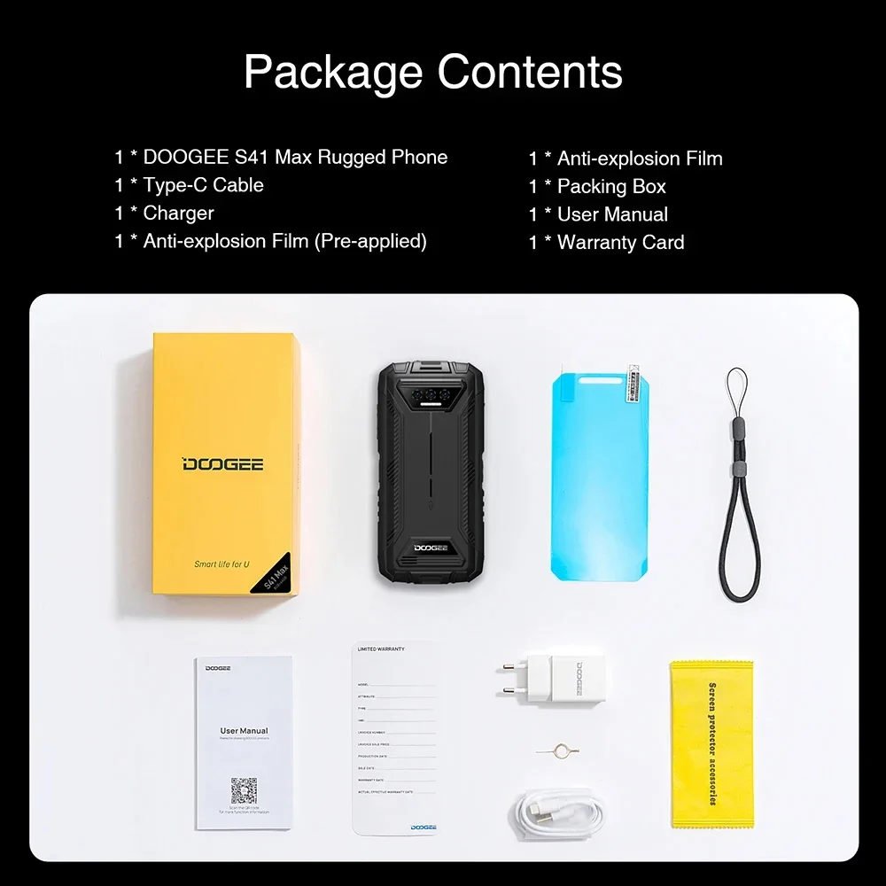 DOOGEE S41 Max Rugged Smartphone Android 13 6GB RAM+256GB ROM 5.5 Inch HD+ Octa Core Mobile Phone 13MP 6300mAh 4G Cell Phone NFC