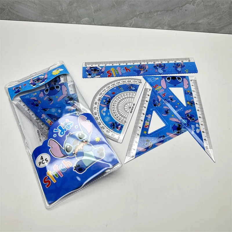Creative Cute Stizi Protractor Triangle Ruler Four-Piece Set Cute Pet Cartoon Drawing Ruler Set Student Prize Gift triangle ruler ruler set drawing ruler digital protractor