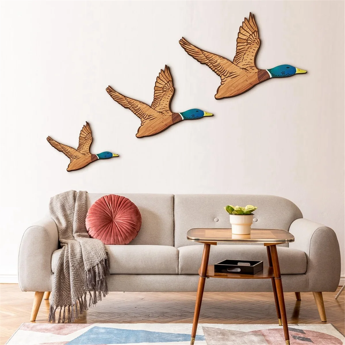 3 Size Mallard Duck Wall Art Wooden Ducks Wall Decor Rustic Flying Birds Wall Decor Carved Wood Wall Art for Home 4