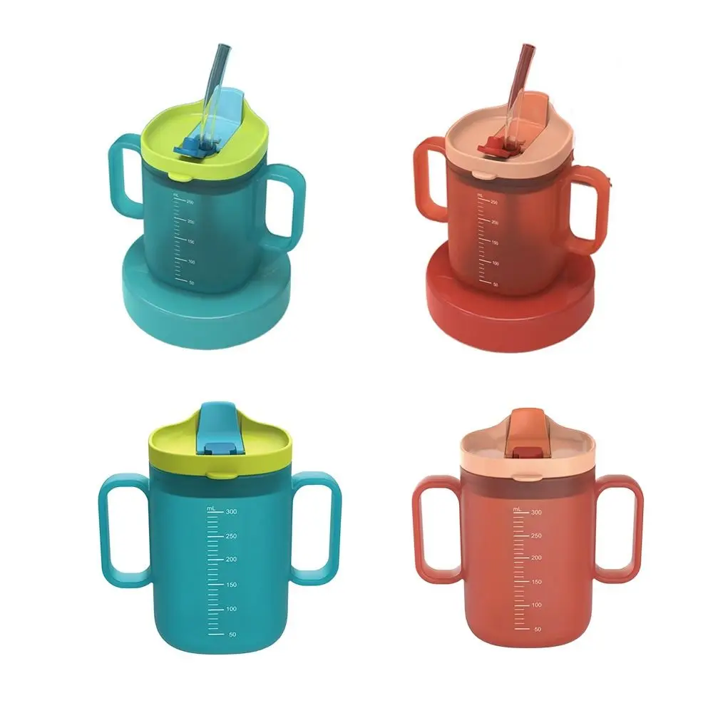 흘림 방지 어린이 물컵 3IN1 눈금 있는  먹이기 컵 빨대 뚜껑으로 음료 마시기 학습 용 컵