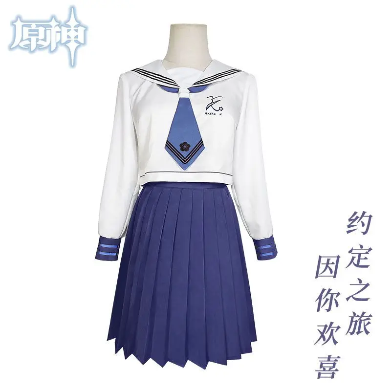 

Kamisato Ayaka Cosplay Costume Japanese School Uniform Jk School Uniform Linkage Couple Costume Shirt Short Set Party Outfi