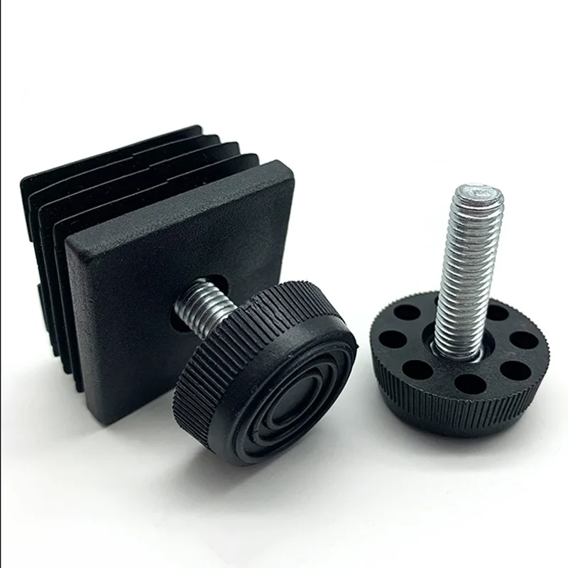 Plastic Pipe Caps 1/4/10pcs M6 M8 Black Square Plastic Pipe Plugs Adjustable Screw Foot Pad Furniture Leg End Caps 10 15 16 19 20 25 30 38 40 50mm