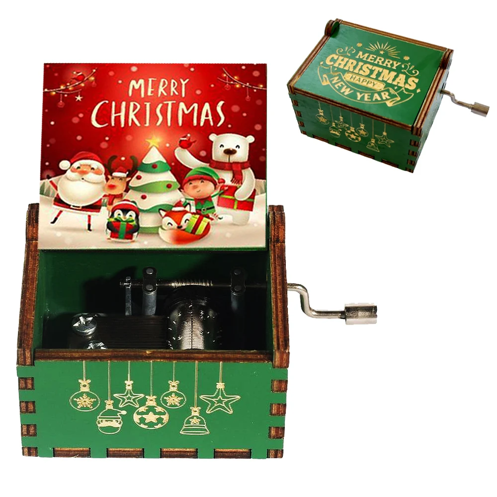 Wooden Hand Crank Jurassic Park Music Box Children's Holiday Christmas New Year Gift