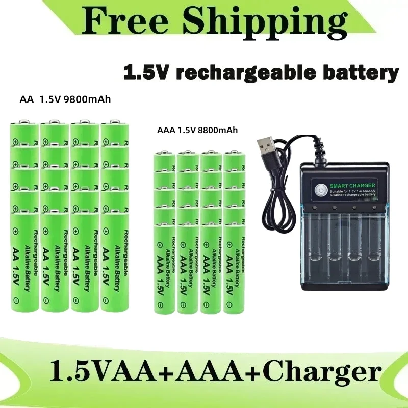 Original Rechargeable Battery 1.5V AA 9800mAh+AAA 8800mAh+Charger for Computer Clock Radio Video Game Digital Camera AA AAA 1