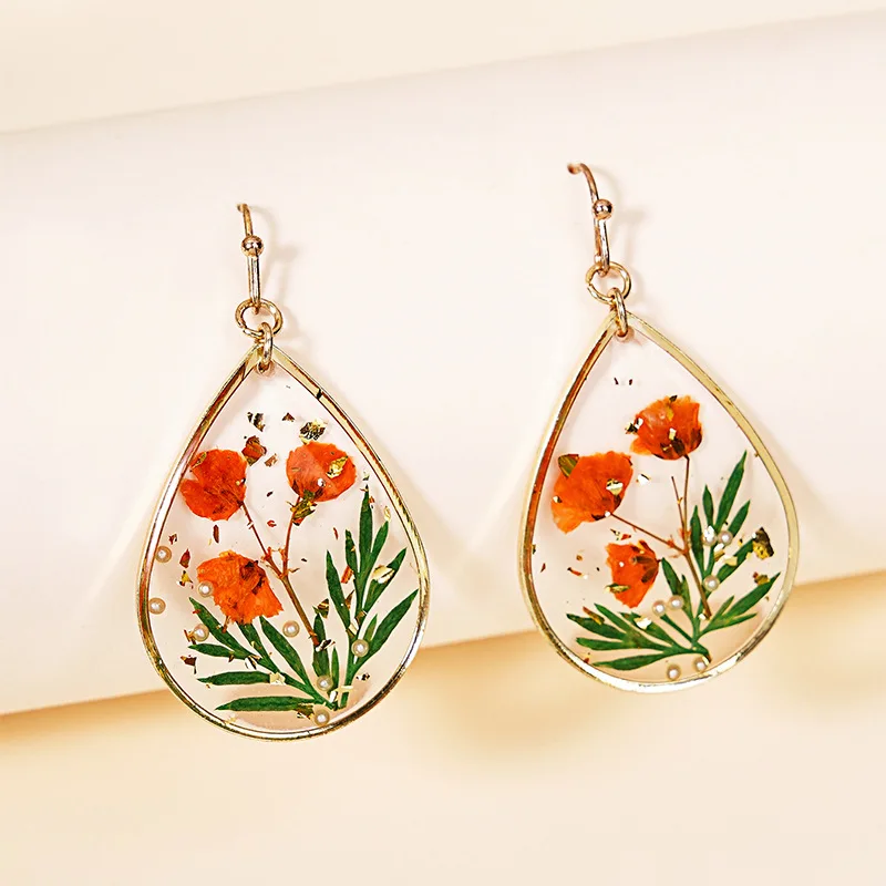 Unique Pressed Natural Flower Earrings Creative Dried Flowers Earrings Handmaking Epoxy Resin Nature Flower Pressed Earrings