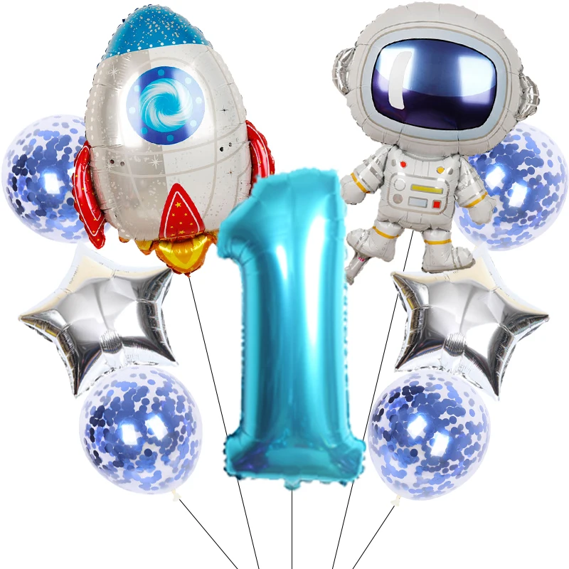 Rocket Astronaut Foil Balloons 32Inch blue Number Star Sequin Balloon Outer Space Theme Kids Birthday Party Decorations Metallic Sequin Balloons Foil Number Balloons Foil Balloons Birthday Balloons Aluminum Balloon Party Balloon Set Birthday Party Decoration Set