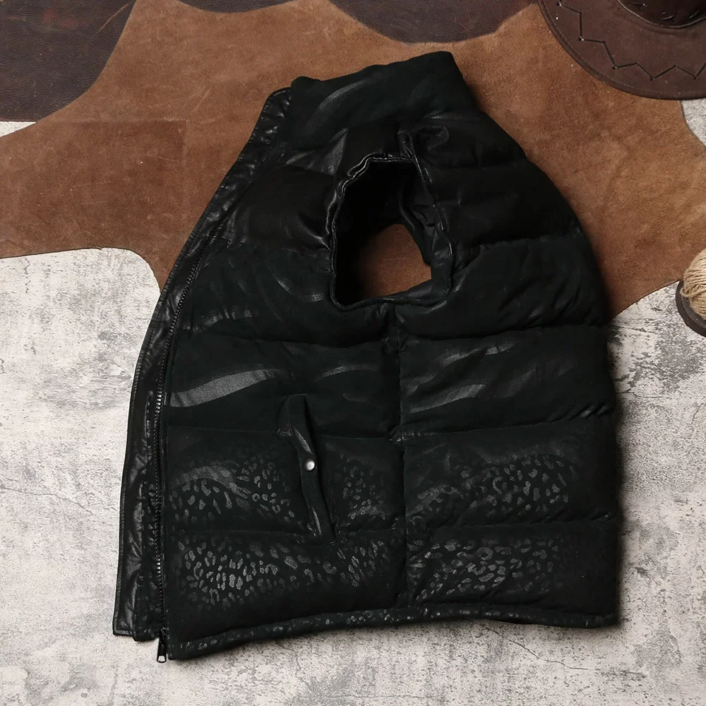 Winter Warm Ultra Light Sheepskin Down Vest Men's Short White Duck Down Genuine Leather Coat Sleeveless Leather Tank Top