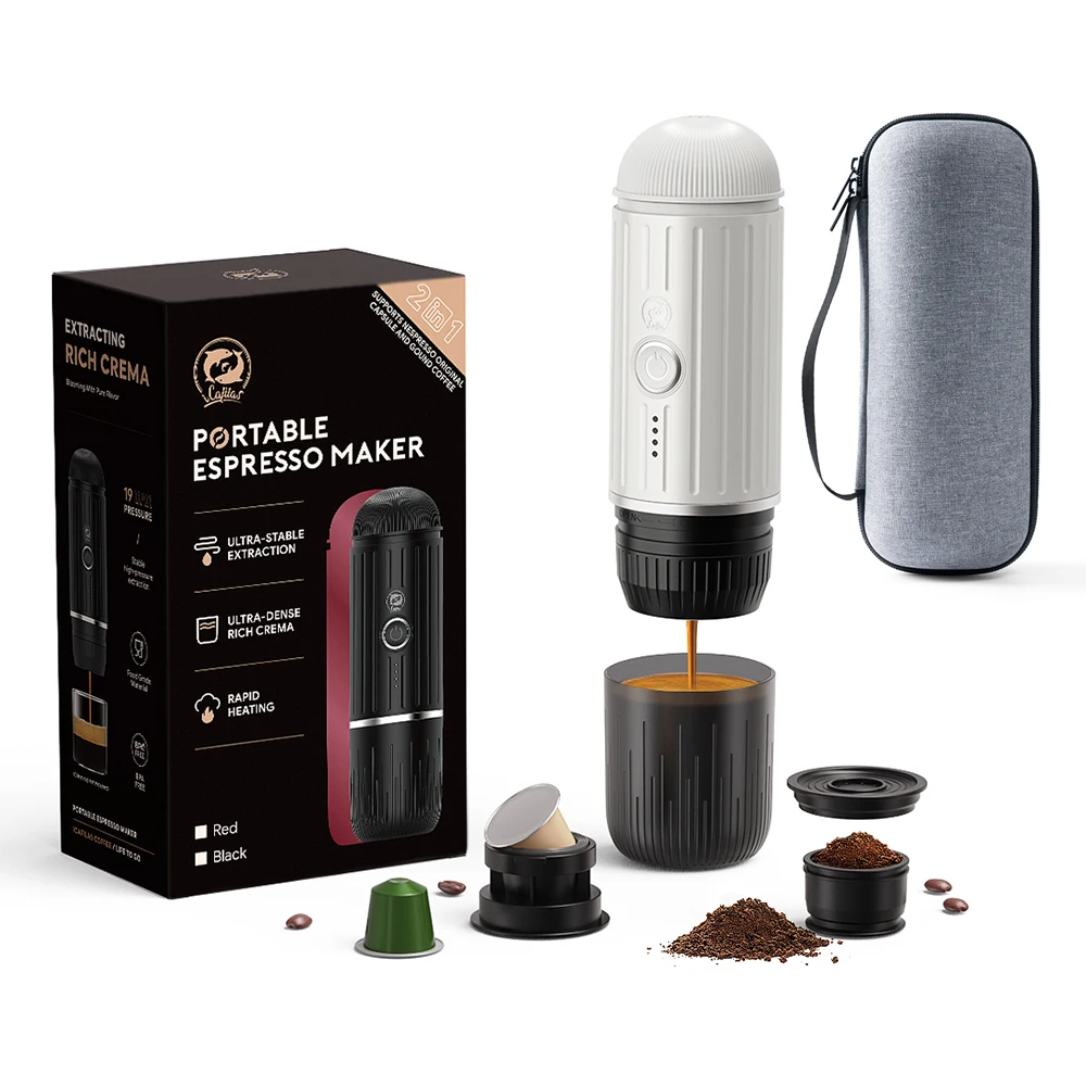 

2 in 1 Portable Espresso Machine Coffee Maker Compatible with Nespresso Capsule Ground Coffee for Car Traval Camping Coffeeware