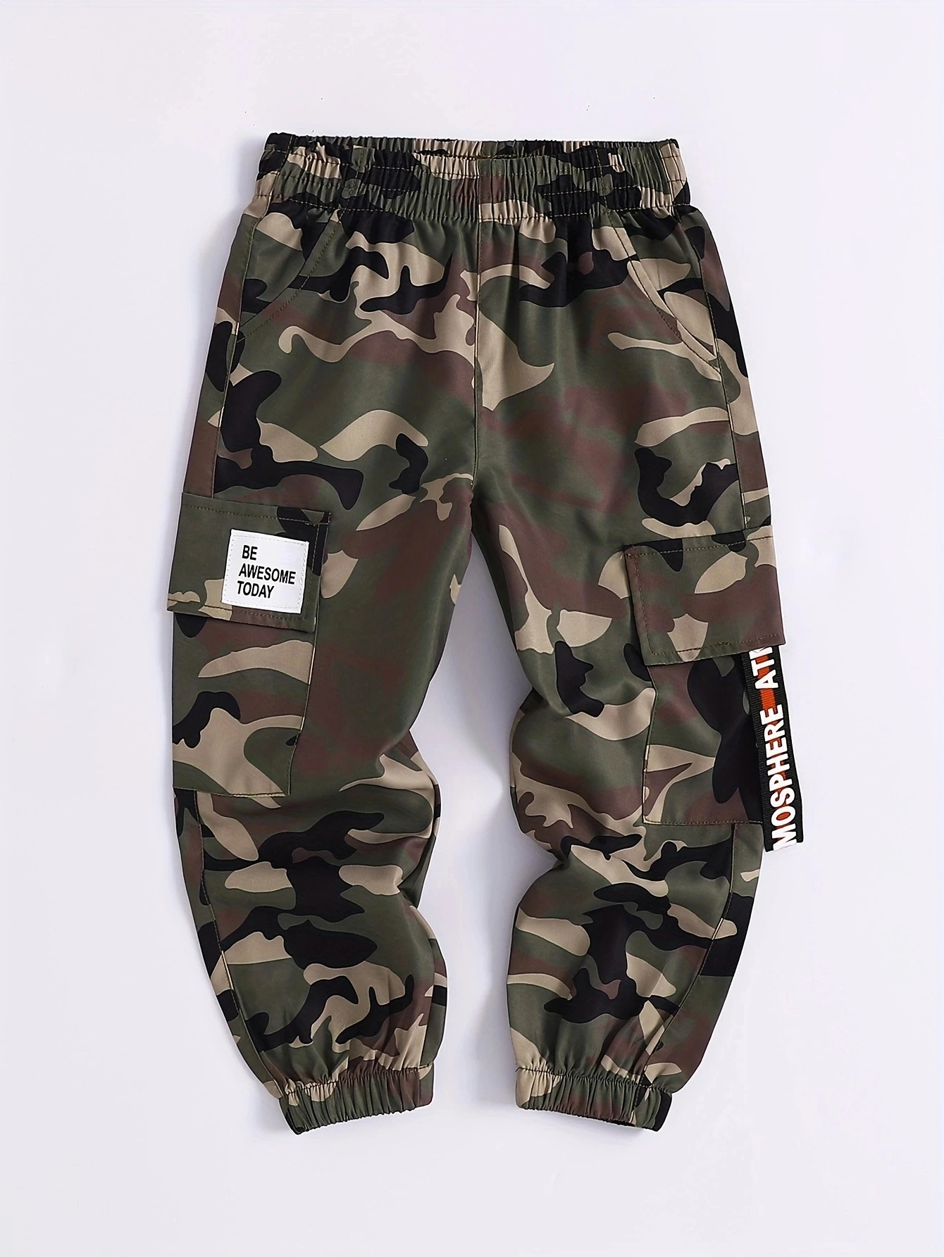 Boys' Casual Cargo Pants-Elastic Waistband, Multi-Pocket, Loose Fit, Perfect for Outdoor & Casual, Comfort Fit for Kids