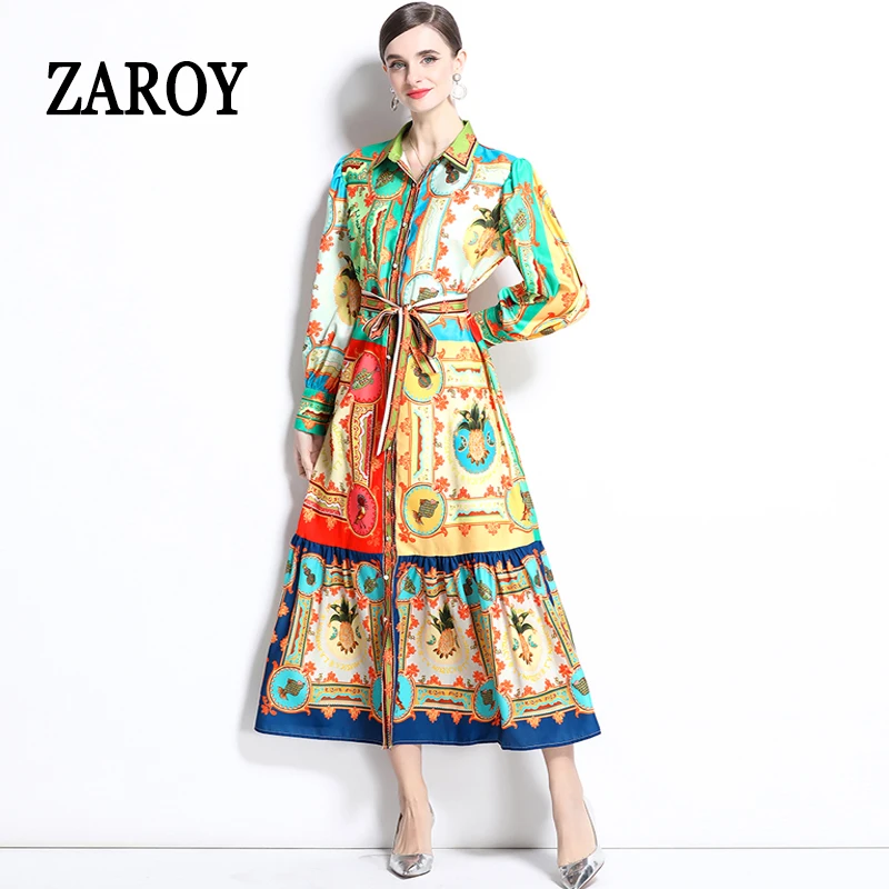 ZAROY Holiday Chiffon Loose Dress Luxury Designer Maxi Dresses Women Long  Sleeve Lapel Single-breasted Boho Beach Party Vestidos - AliExpress  200000345