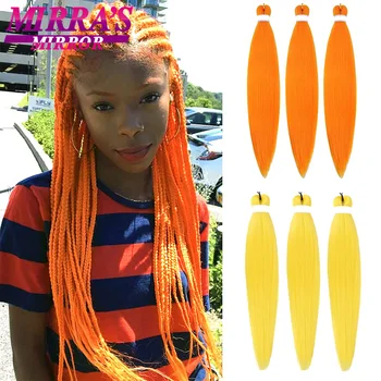 Braiding Hair Pre Stretched Soft Yaki Synthetic Crochet Hair Braid Extension Hot Water Setting Green Pink Orange Yellow Hair 1