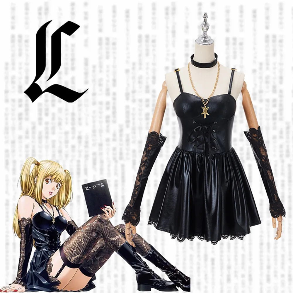 

Hot Anime Death Note Cosplay Costume Misa Amane Imitation Leather Dress Suit Uniform High Quality Halloween Daily Role Play
