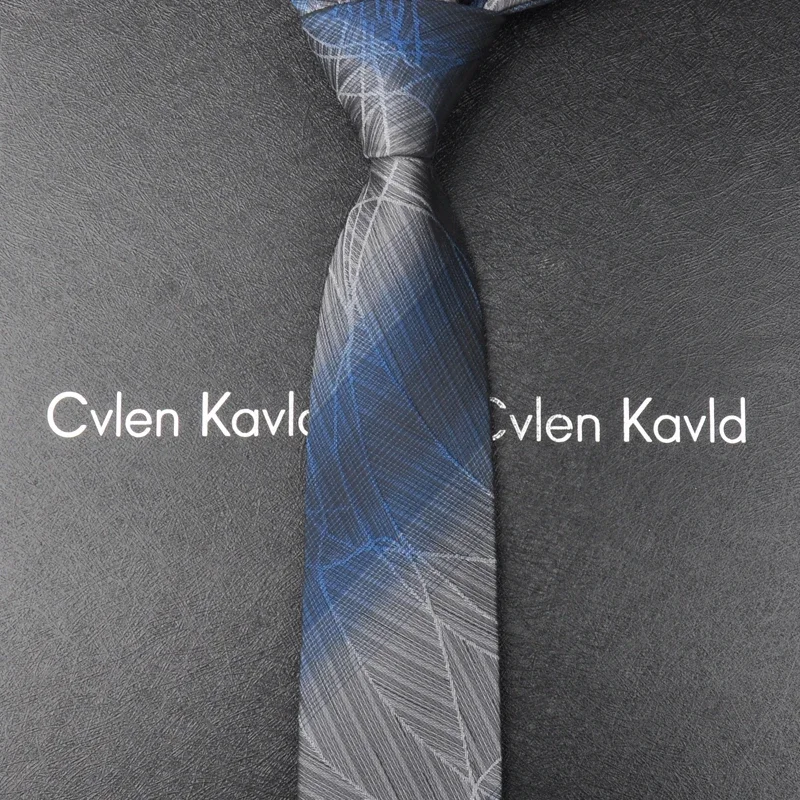 

CK Classic Stripe Formal Tie Men's 100% Silk Business Casual Narrow 6cm High end Fashion Retro Grey Blue collared shirt