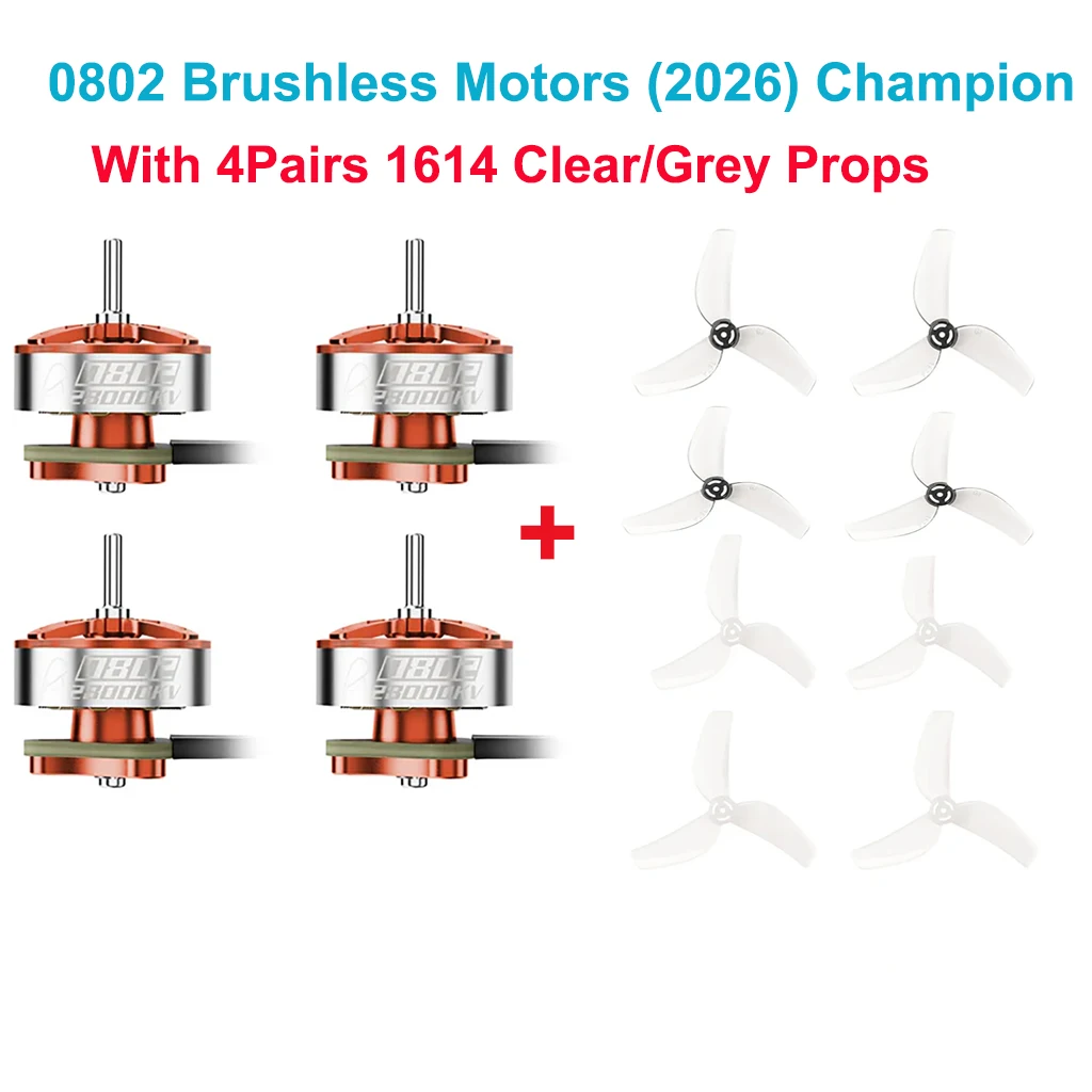 Détail du châssis et des hélices du drone FPV micro, moteur coreless 0802/0702 visible.