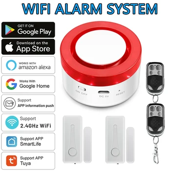 Tuya Smart WIFI Wireless Security Alarm System Alarm Kit Home Burglar Motion Door Sensor Compatible Google Home Alexa 1